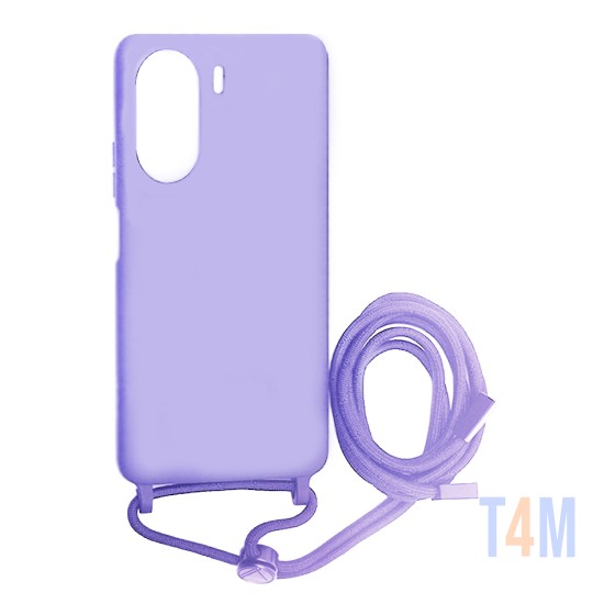 Capa de Silicone com Cordão para Xiaomi Redmi 13C/Poco C65 Roxo